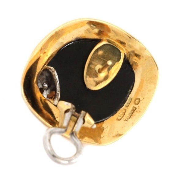 Mid 20th Century Mid 20th Century Pair of Talento Diamond Onyx 18k Two Tone Gold Fancy Post Clip Earrings For Sale - Image 5 of 6