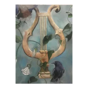 Contemporary Still Life Drawing With Lyre Flowers and Birds
