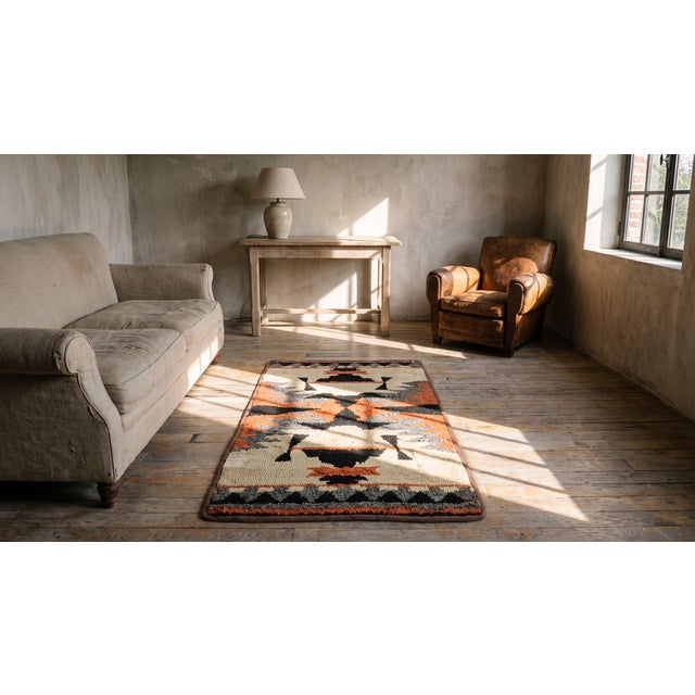 Sublime Tan Beige Color and Harmonic Desing Antique American Hooked Rug For Sale - Image 12 of 13