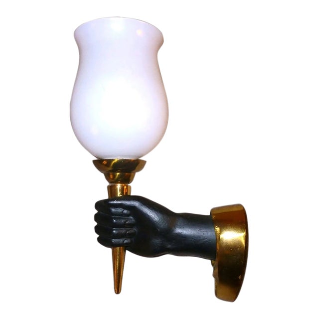 1950 French Regency Gilt and Patinated Bronze Hand Torch Wall Sconce by Andre Arbus For Sale
