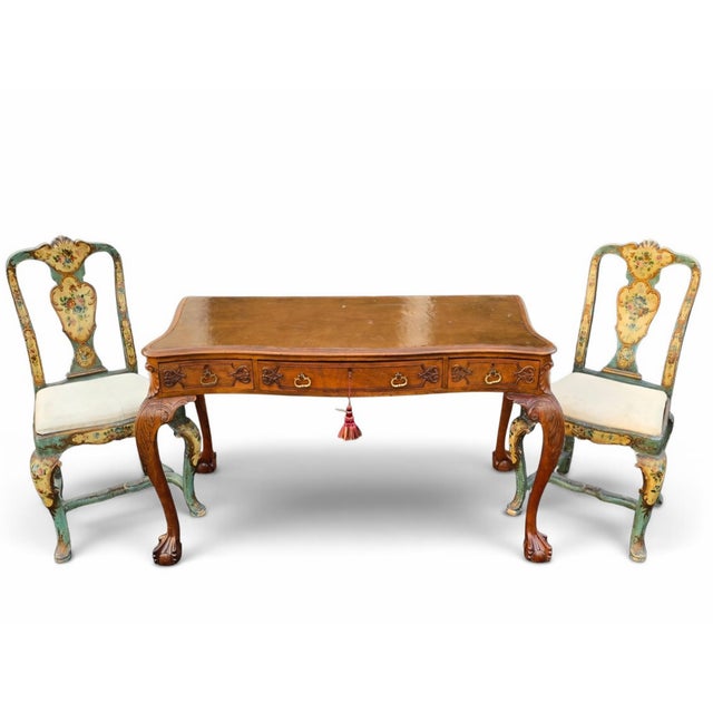 Fine American Chippendale Revival Carved Walnut Leather Top Writing Desk With Ball-and-Claw Feet, Circa 1940 For Sale - Image 9 of 13