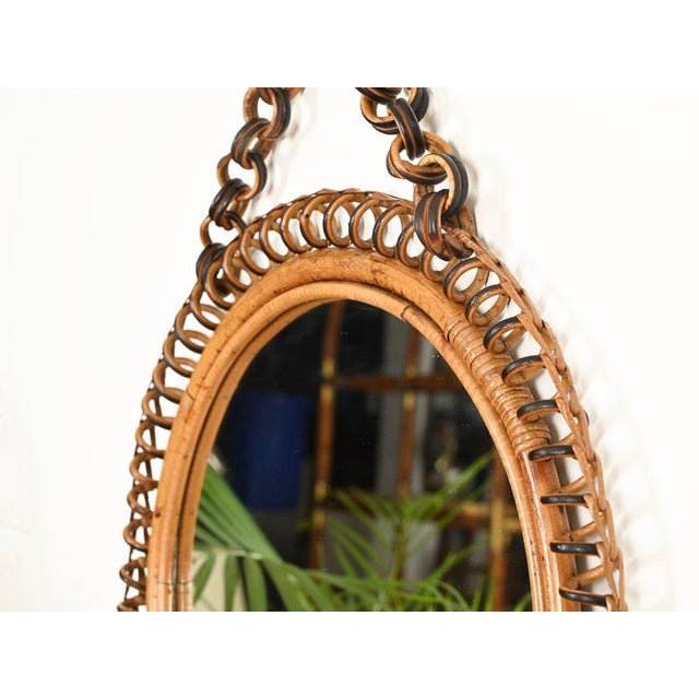 Mid-Century Organic Round Spring Mirror in Rattan and Wicker, Italy, 1960s For Sale - Image 9 of 13