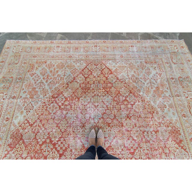 1930s Vintage Medallion Light Blue Terra Cotta Hand-Knotted Rug - 11’2” X 16’2” For Sale - Image 4 of 11