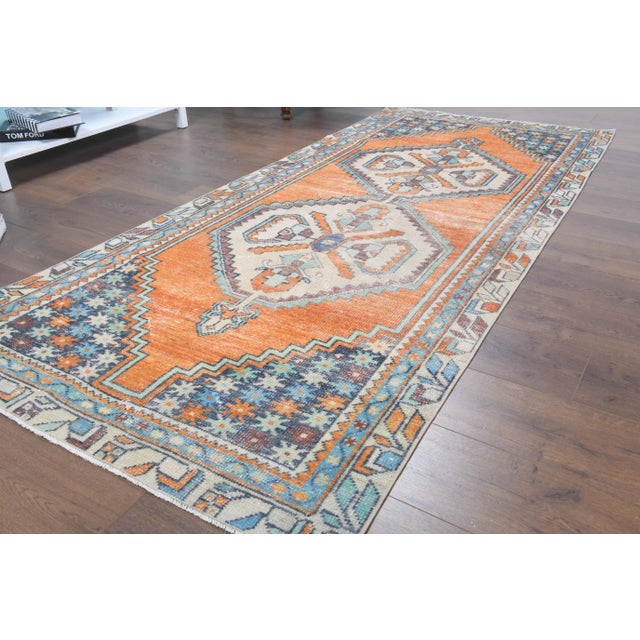 Orange Vintage Turkish Oushak Handmade Wool Cotton Orange Runner Rug For Sale - Image 8 of 11