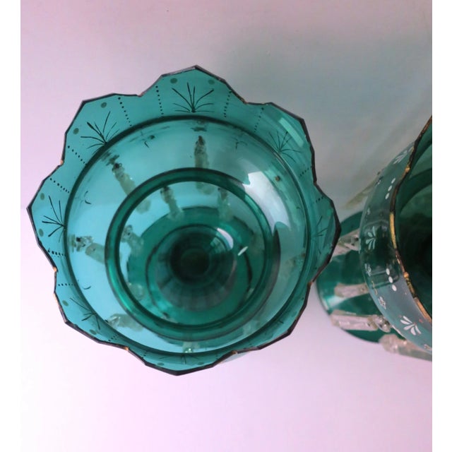 Emerald Green Bohemian Glass and Crystal Lusters Pair, Circa 19th C For Sale - Image 10 of 12