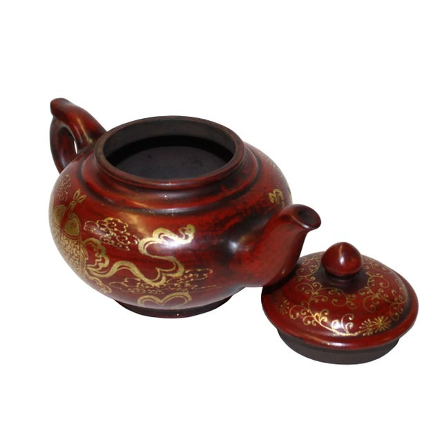 Chinese Zisha Clay Red Golden Scenery Teapot Display For Sale - Image 4 of 7