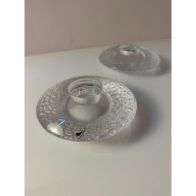 Orrefors Discus Crystal Glass Candleholders by Lars Hellsten for Orrefors, Set of 2 For Sale - Image 4 of 11