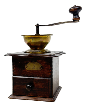 Antique Wooden and Brass Coffee Grinder, 1930s