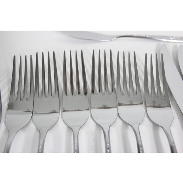 1970s Mid Century Modern Japanese Stainless Steel Brutalist Flatware Set- 19 Pieces For Sale - Image 6 of 10