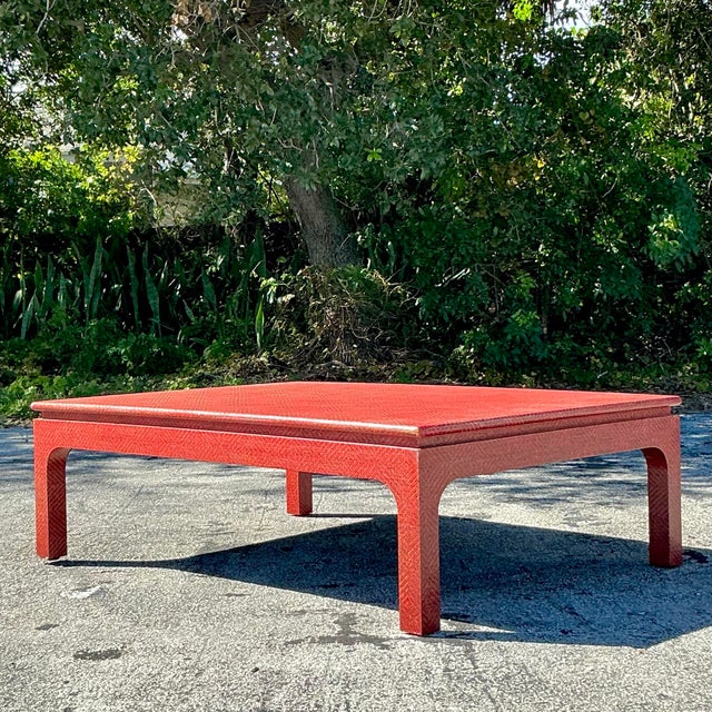 Harrison Van Horn Vintage Boho Harrison Van Horn Grasscloth Coffee Table For Sale - Image 4 of 10