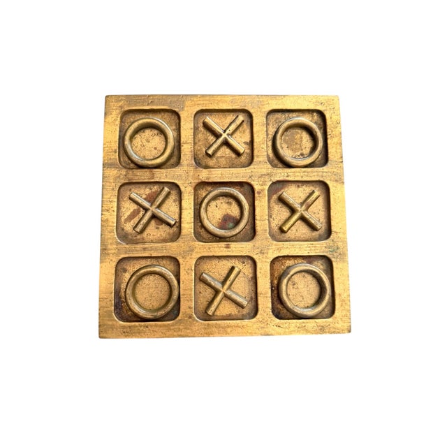 1970s Vintage Solid Brass Tic Tac Toe Game on Bun Feet For Sale - Image 5 of 6