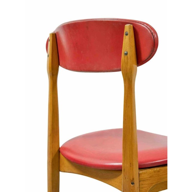 Vintage Italian Chairs in Wood and Faux Leather, 1950s, Set of 6 For Sale - Image 3 of 6