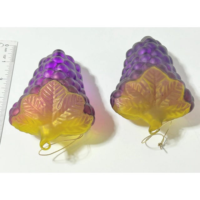 Vintage Hand Blown Glass Grape Cluster Christmas Ornaments – Purple and Yellow – Set of 2 For Sale - Image 4 of 6