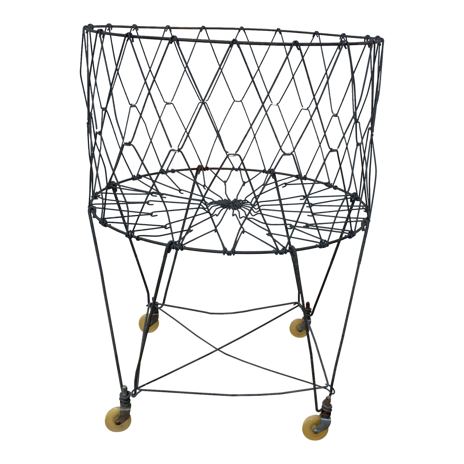 Vintage Industrial Collapsible Wire Laundry Basket on Casters Chairish