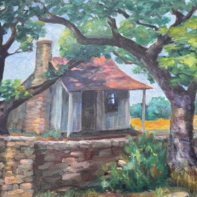 1990s Vintage Original Texas Hill Country Cottage Landscape Oil Painting For Sale - Image 5 of 11