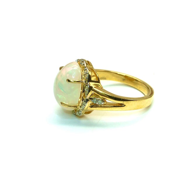 Art Deco Bochic "Capri" Vintage White Opal & Diamond Ring Set In 18K Gold & Silver For Sale - Image 3 of 18