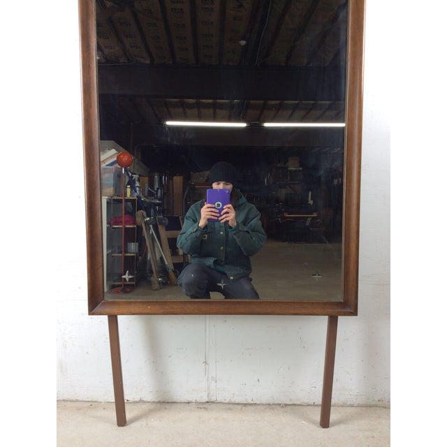 1960s Mid Century Modern Mountable Mirror With Walnut Frame For Sale - Image 5 of 17