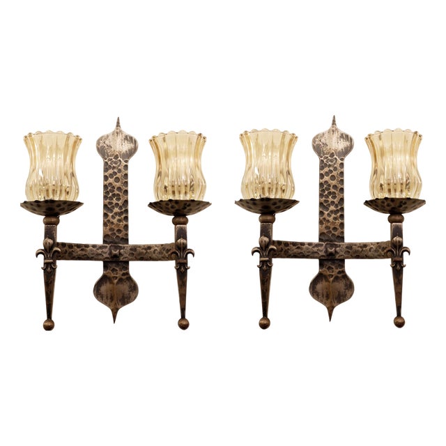 Wrought Iron 2-Branch Wall Sconces, Set of 2 For Sale