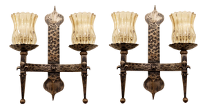 Wrought Iron 2-Branch Wall Sconces, Set of 2