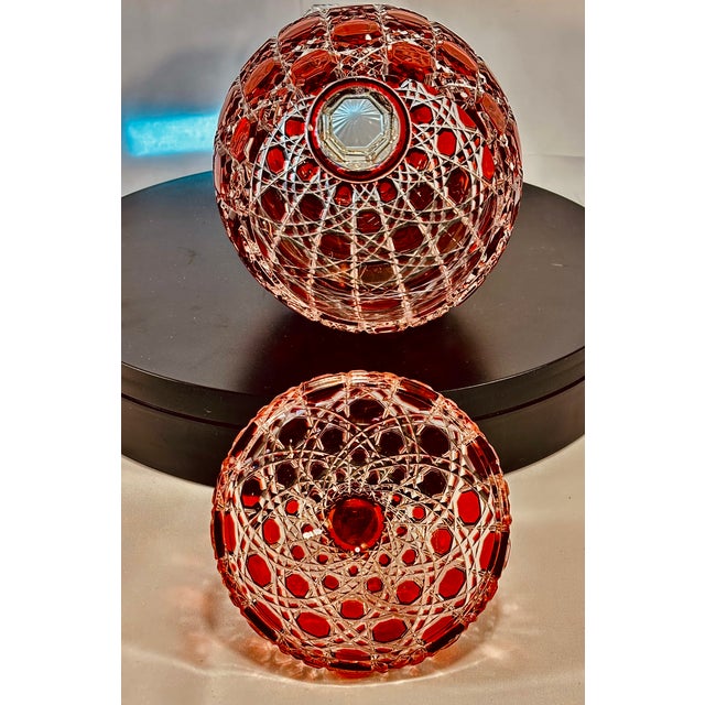 Revival Imperial Ruby Crystal Egg, Bonbonniere, Candy Dish Etched Base With "Faberge" With Original Presentation Box & Certificate For Sale - Image 14 of 18