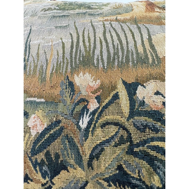 2020s Vintage Hand Woven Tasseled Aubusson Tapestry Pillow For Sale - Image 5 of 10