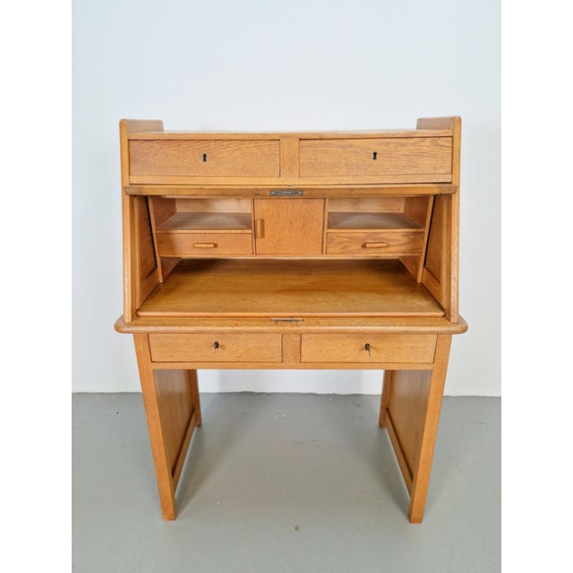 Art Deco Arts & Crafts Secretary in Natural Oak, 1930s For Sale - Image 15 of 15