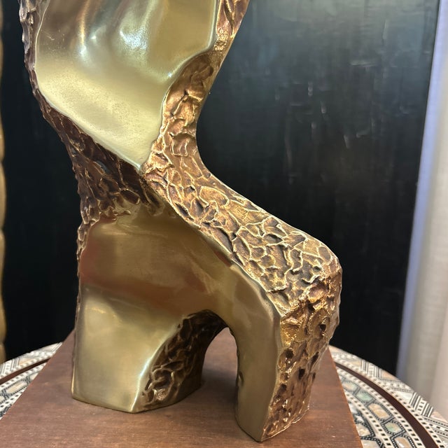 1960s Richard Barr Cast Brass Brutalist Abstract Lamp With Shade for Laurel Lighting Co. For Sale - Image 5 of 12