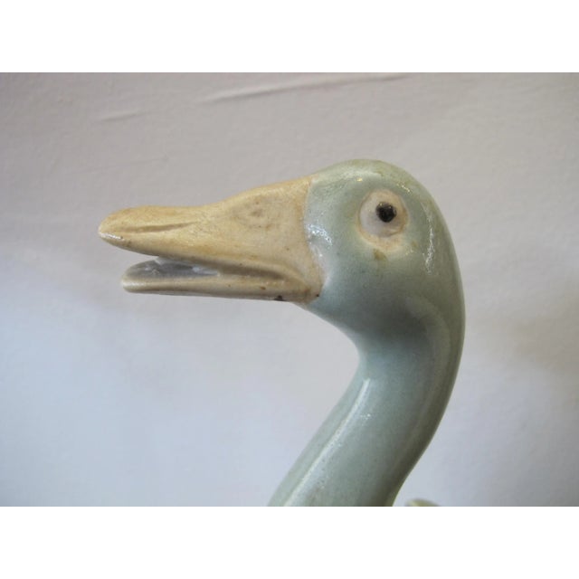 Celadon Vintage Chinese Celadon Glazed Porcelain Goose Family Figurine Statue Trio For Sale - Image 8 of 10