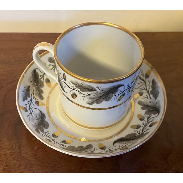 Antique 18th Century English George III Worcester Porcelain Coffee Can or Cup & Saucer Decorated With Oak Leaf Garland & Acorns For Sale - Image 10 of 10