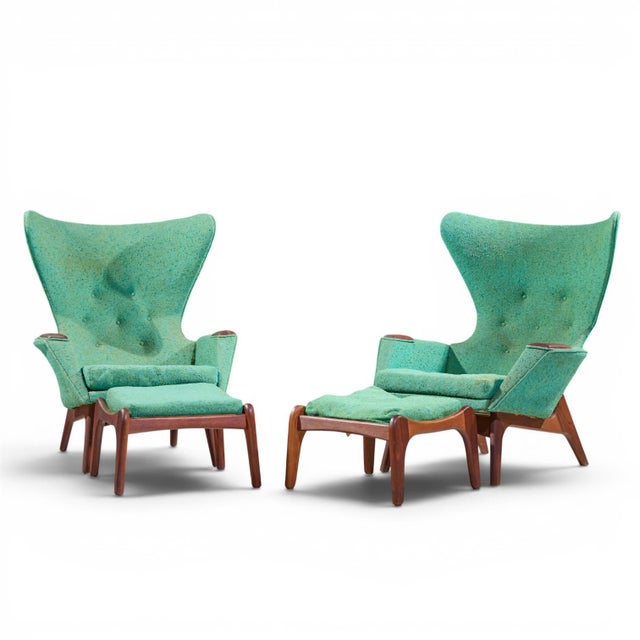 Mid-Century Modern Adrian Pearsall for Craft Associates Model 2231 Mid Century Walnut Lounge Chairs - Pair With Ottomans For Sale - Image 3 of 12