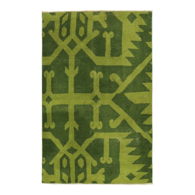 Vintage Zeki Müren Rug in Forest Green With Geometric Pattern - Rug & Kilim For Sale
