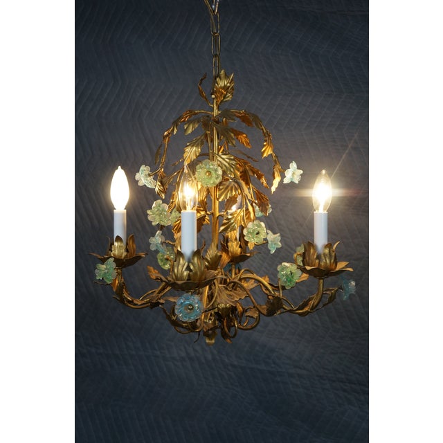Murano 1970s Italian Hollywood Regency Florentine Murano Glass 4 Light Candlestick Chandelier For Sale - Image 4 of 15