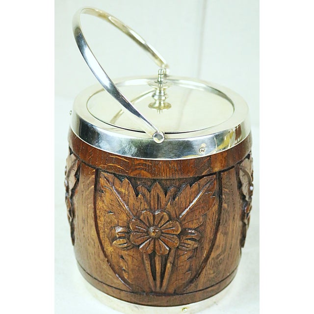English Late 19th Century English Oak and Silver Biscuit Barrel For Sale - Image 3 of 6