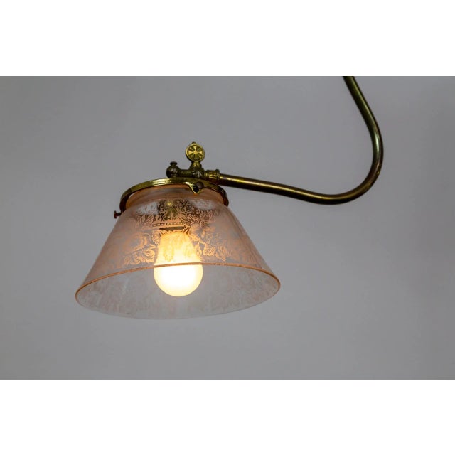 Victorian Late 19th Century Victorian J-Style Ceiling Light Fixture With Etched Glass Shade For Sale - Image 3 of 12