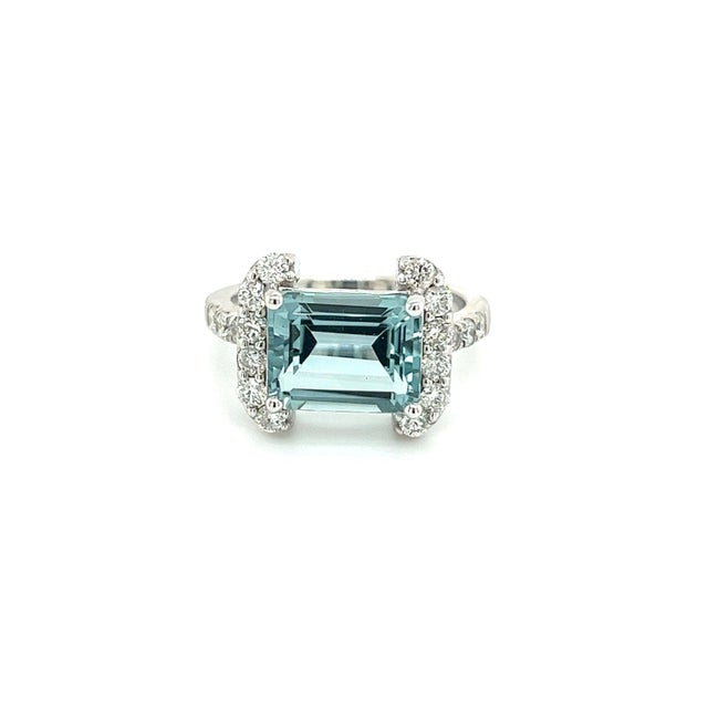 Natural Aquamarine Diamond Ring 6.5 14k white Gold 6.09 TCW Certified For Sale - Image 9 of 12