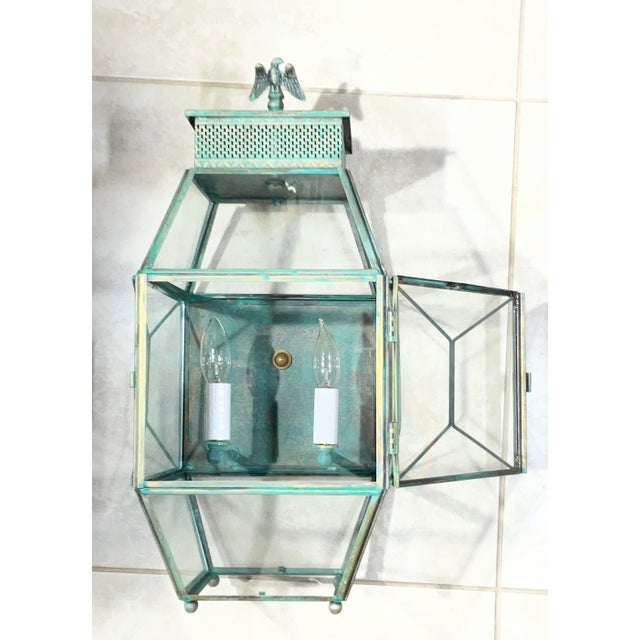 Vintage Solid Brass Outdoor Wall Lantern / Wall Sconce 9”w X 9”.5 D X 19”.5 H For Sale - Image 13 of 13