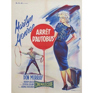 1956 French Marilyn Monroe Movie Poster, Arret d'Autobus (Bus Stop) For Sale