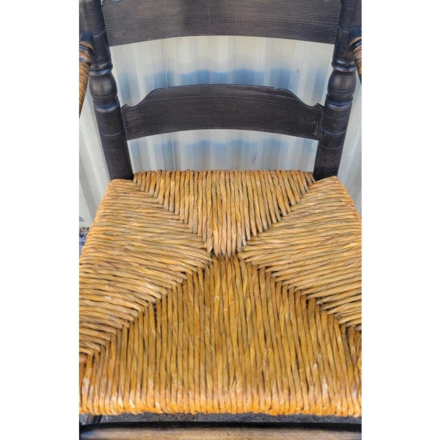 Black 1960s Ladder Back Arm Chair & Foot Stool Set For Sale - Image 8 of 12