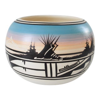 Vintage Native American Navajo Pottery Bowl Signed For Sale