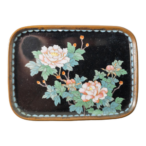 20th Century Small Japanese Silver Wire Cloisonne Pin Tray With Flowers