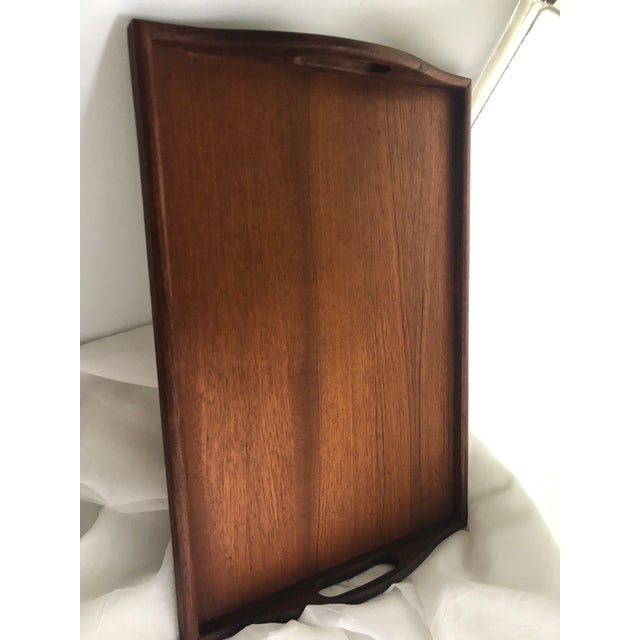 Brown Vintage Mid Century Modern Solid Teak Serving Tray For Sale - Image 8 of 11