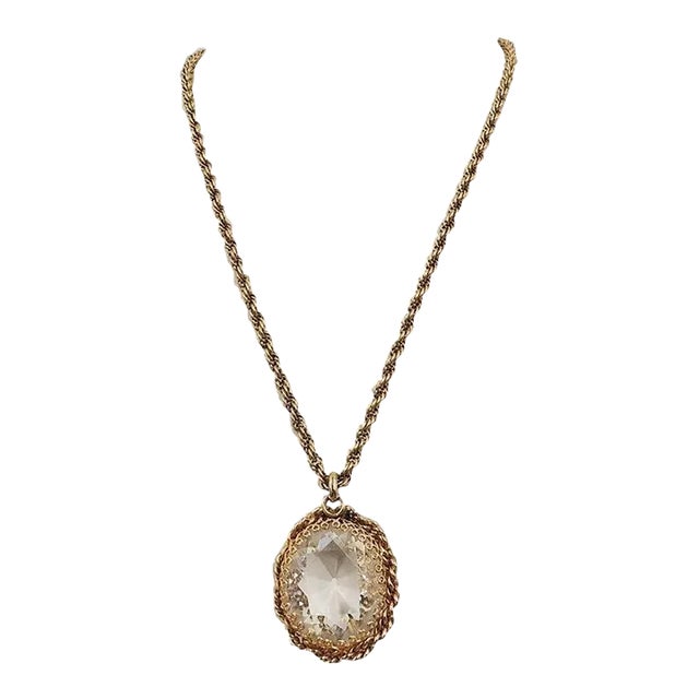 Vintage 1950s Signed Napier Clear Rhinestone Pendant Necklace For Sale