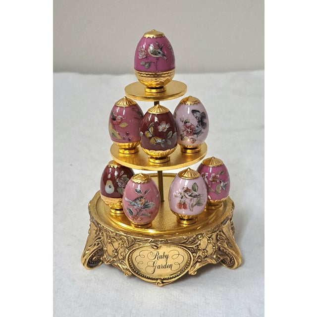 Victorian Late 20th Century House of Fabergé Ruby Garden Miniature Eggs Dome Display For Sale - Image 3 of 12