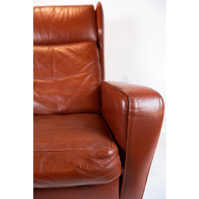 Danish Red Brown Leather Easy Chair, 1960s For Sale - Image 3 of 10