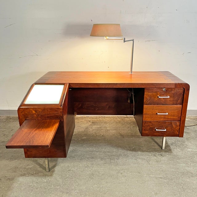 Mid-Century Modern C. 1970s Unique Studio Craft Modernist Rosewood and Teak Doctor's Desk For Sale - Image 3 of 14
