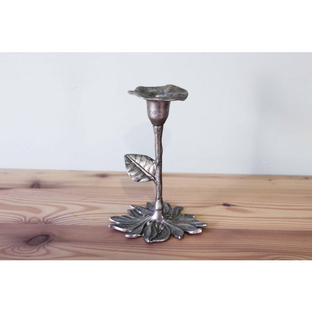 Floral Pewter Candlestick, 1970s For Sale - Image 3 of 10