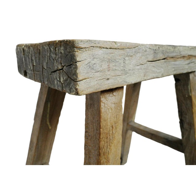 Wood Vintage Elm Work Rustic Farm Stool For Sale - Image 7 of 11