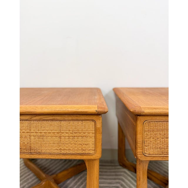 Very Rare Lane Perception MCM Oak Nightstands Cane Drawers Vintage, A Pair For Sale - Image 12 of 12