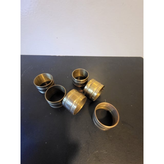 1970s Century Boho Chic Hollywood Regency Brass Napkin Rings - Set of 6 For Sale - Image 4 of 8
