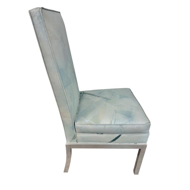Textile Post Modern Chrome & Abstract Upholstered High Back Dining Chairs - Set of 6 For Sale - Image 7 of 9
